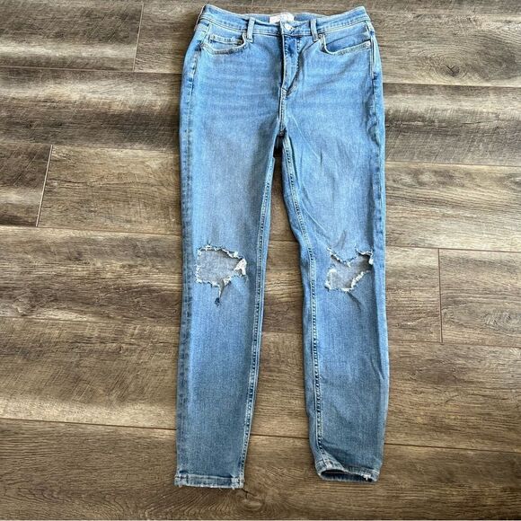 Free People Light Wash Busted Knee Destroyed Skinny Jeans Size 30 High Rise - Picture 6 of 16